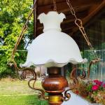 Красив месингов полилей съчетание с дървени елементи и две стъкленици!