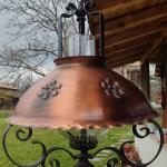 Голям старинен полилей съчетание от дърво, ковано желязо и метален капак с орнаменти!