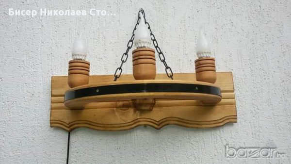 Етно стенни лампи тип колело на каруца с дървени чашки - Image 19