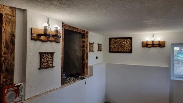 Етно стенни лампи тип колело на каруца с дървени чашки - Image 26